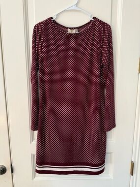 Michael Kors Burgundy Polka Dot Long Sleeve Shift Dress